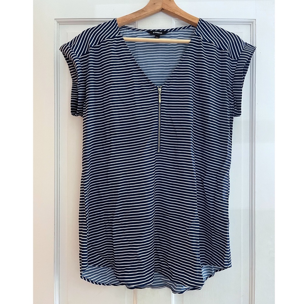 Express Zip-Front Striped Shirt